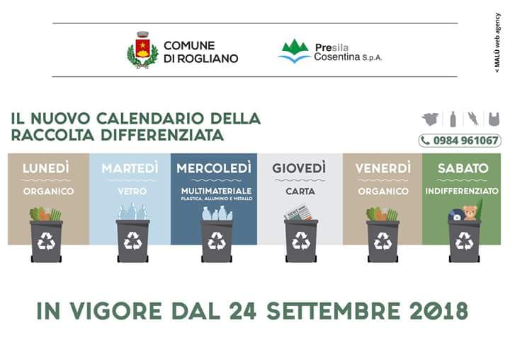 Comune di Rogliano - Calendario raccolta differenziata